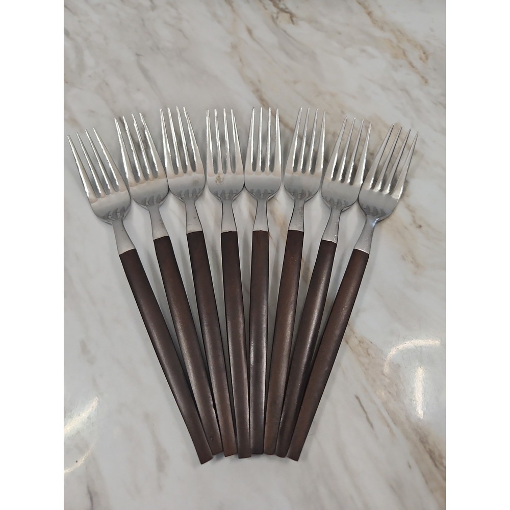 Vintage Ekco Eterna Forged Stainless Japan Canoe Muffin 8 7.5" Forks MCM